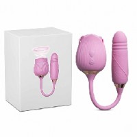 Rose Thrusting Vibrator Clitoral Sucking Silicone 10-Speed each end, PINK